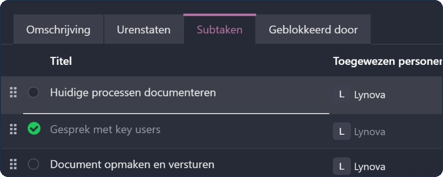 Subtaken van een Odoo-implementatie, opgevolgd in ons eigen project